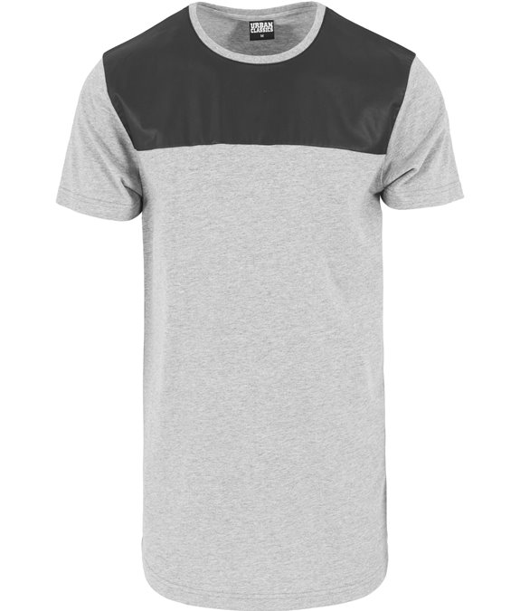 Long Shaped Shoulder Leather Imitation Tee Grey-black 2